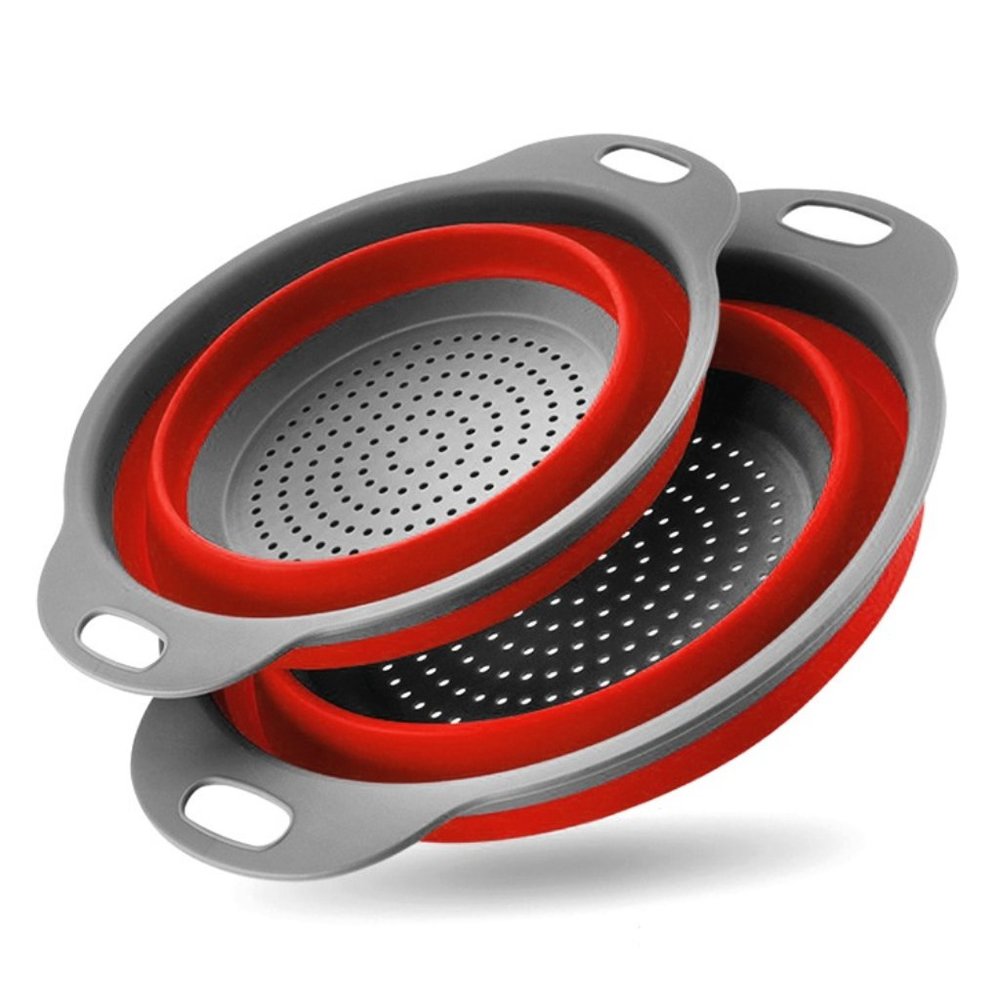 Set Of 2 Collapsible Colanders Strainers 8” - 2 Quart & 9.5” 3 Quart Color Red